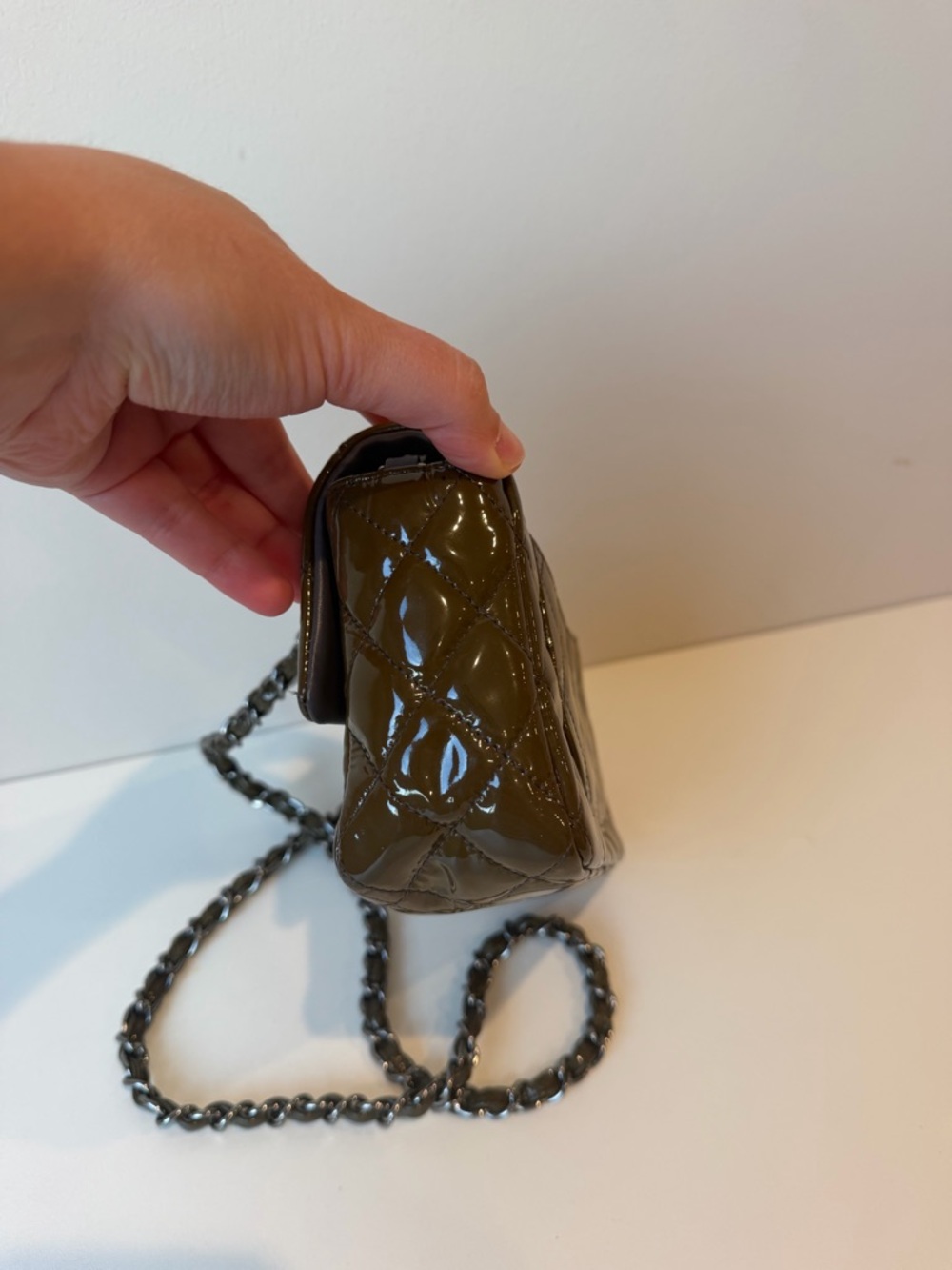 CHANEL Quilted Patent Leather Mini Flap Bag in Olive - Picture 8 of 16